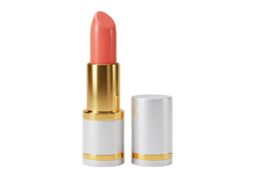 Isolated Lipstick Product Displaying Coral Shade with Gold Accents and Transparent Background