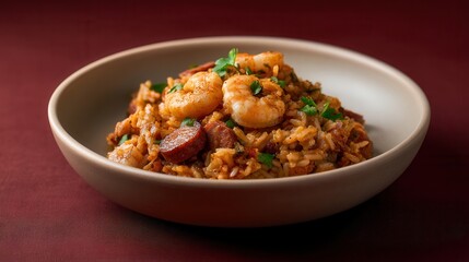 Creole Comfort Food Jambalaya With Savory Andouille Sausage and Plump Shrimp