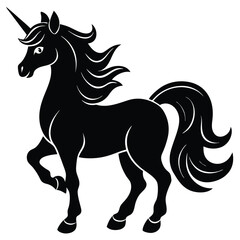 Black unicorn silhouette with flowing mane and tail