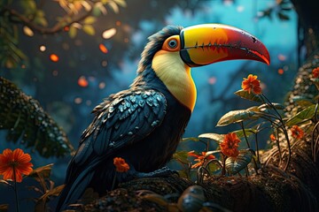 Obraz premium toucan bird in wild rain forest,