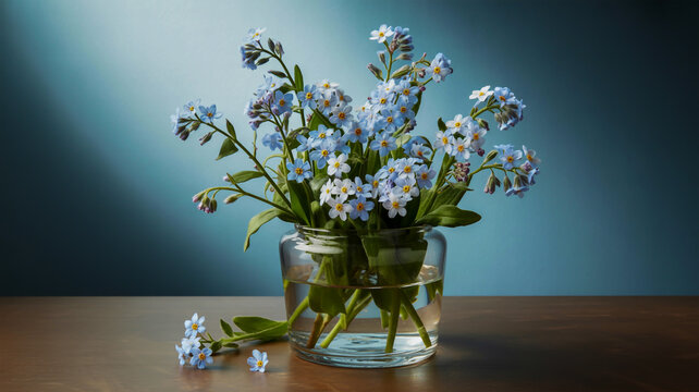 Delicate Blue Forget- Me- Not Flowers in a Glass Vase forget-me-nots blue flowers