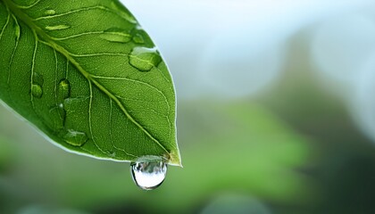 water drop on green leaf after rain