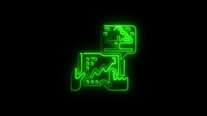 Green neon glowing icon of financial data analysis and cloud computing collaboration finance - Powered by Adobe