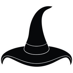 Black witch hat with white trim on white background