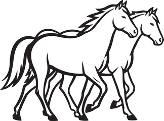 Two horses walking side by side pair