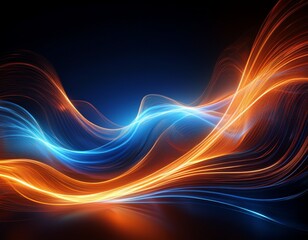 Fototapeta premium vibrant abstract waves of orange and blue light with glowing energy pulses over a dark background