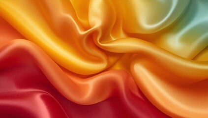 Obraz premium Vibrant flowing silk fabric with a gradient of warm colors from red to yellow to green