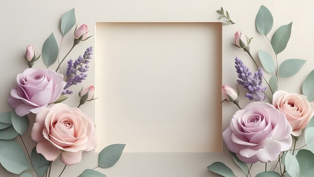 Elegant watercolor floral border with roses and leaves on cream background, with a blank center for customizable birthday greeting text template.
 - Powered by Adobe