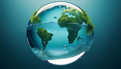 Fototapeta premium globe constructed from transparent water showing rivers lakes and oceans highlighting the importance of clean water
