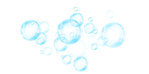 Blue soap bubbles, liquid sphere, foam freshness, underwater floating, vibrant dew, abstract shine, washing concept.