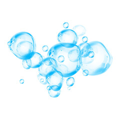 Blue soap bubbles, liquid sphere, foam freshness, underwater floating, vibrant dew, abstract shine, washing concept.