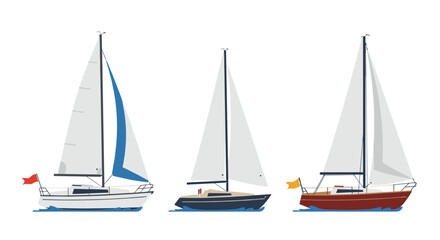 Fototapeta premium Flat style nautical yacht collection with colorful sails on a white background