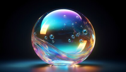 iridescent bubble thought cloud form a transparent aqueous sphere resembling an empty dialog box its ephemeral nature implies fleeting concepts dreams or pure imagination