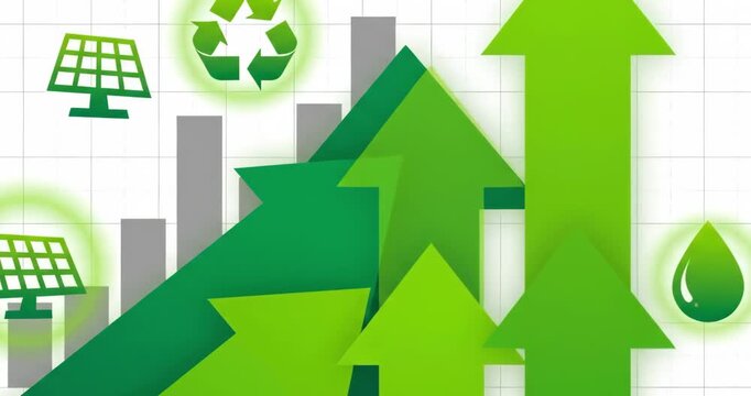 Green and sustainable development in the business sector, showcasing upward arrows symbolizing the growth and positive impact of environmental, social, and governance (ESG) practices.