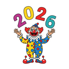 Colorful Clown with 2026 Year Illustration