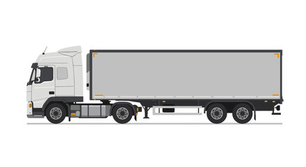 Flat style cargo truck side view with trailer on white background