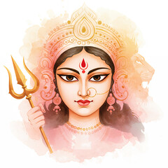 Goddess Durga Watercolor Portrait Artwork