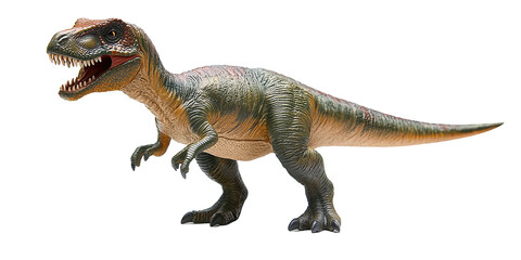 Obraz premium Tyrannosaurus dinosaur model with open mouth isolated on white transparent background
