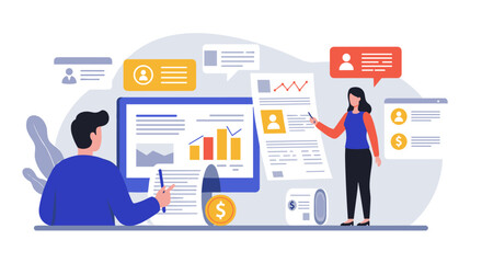 Team collaboration on business analytics in modern office setting
