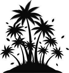 Fototapeta premium Tropical Palm Tree Silhouette Island, Beach Paradise Vector Illustration