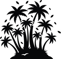 Fototapeta premium Tropical Palm Tree Silhouette Island, Beach Paradise Vector Illustration