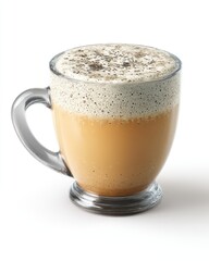 Foamy Chai Tea in Glass Cup With White Background for Beverage Marketing