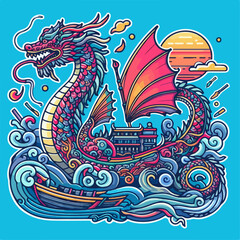 vector illustration of blue dragon boat
