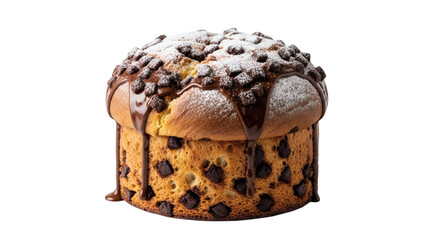 Delicious chocolate chip panettone topped with chocolate glaze delight
