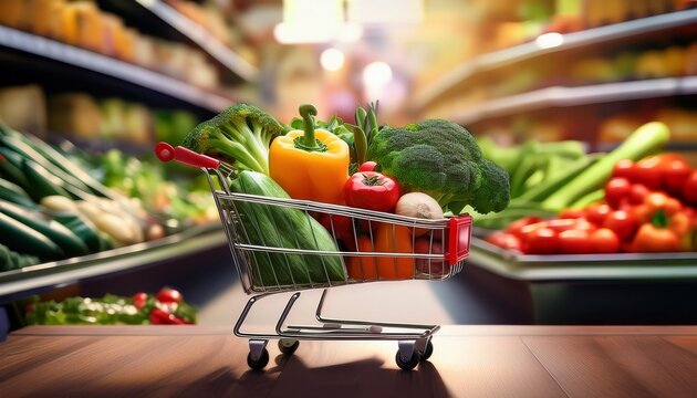 shopping cart full of vegetables