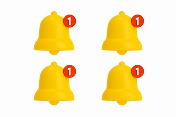 Four bright yellow notification bells with a red circle and the number one indicating new alerts