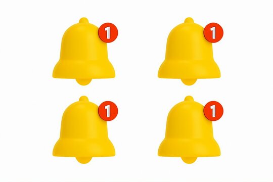 Four bright yellow notification bells with a red circle and the number one indicating new alerts - Powered by Adobe
