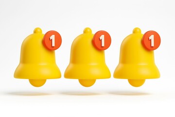 Three yellow notification bells with red circles displaying the number one