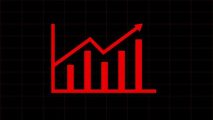 Bright red neon bar chart and upward trend line illustrating positive growth and success against a black background