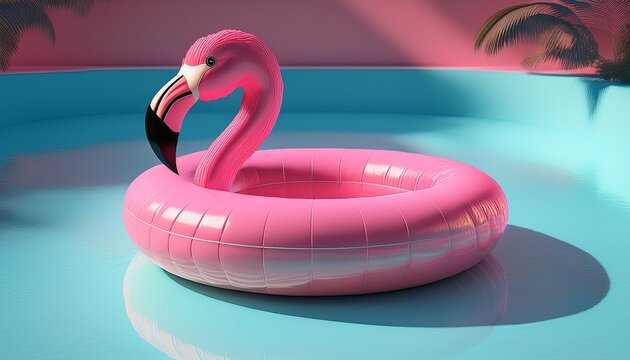 pink flamingo inflatable pool float 3d rendering