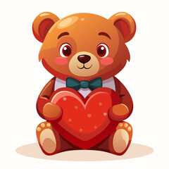 Obraz premium Adorable teddy bear holding a heart with a bow tie