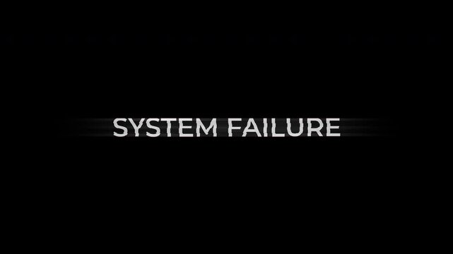 system failure text animation in white glitchy text suitable for techrelated graphic design projects, presentations, social media posts, and websites. 4k