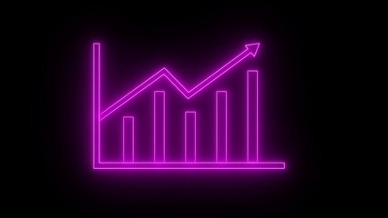 Vibrant purple neon bar graph with upward trending line and arrow symbolizing growth and success