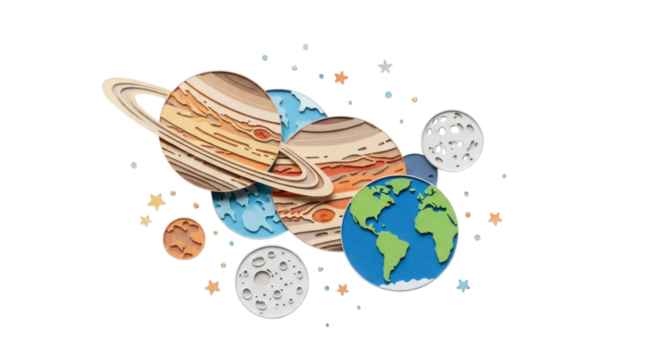 Colorful planets and stars in a whimsical space illustration design