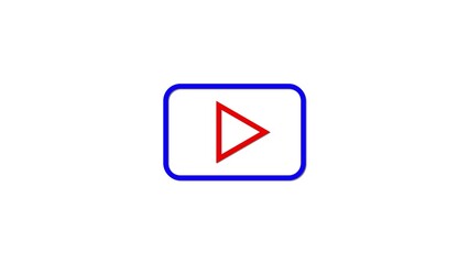 Simple red play button icon inside a blue rounded square frame on a white background