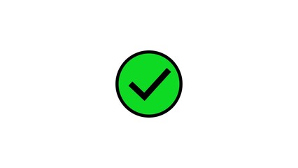 Green check mark inside an oval shape on a white background symbolizing success and approval