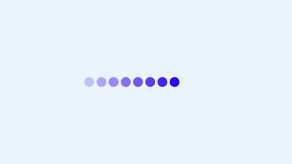 A horizontal line of blue dots gradually darkening against a light blue background representing progress or loading