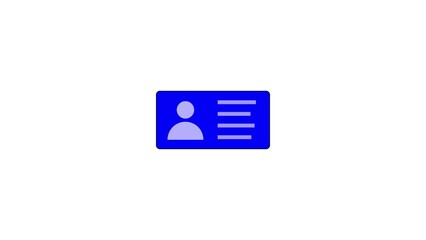 Simple blue identification card icon with a silhouette of a person and lines for text