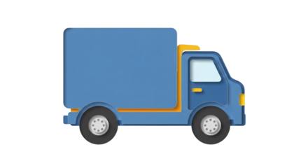Flat design illustration of a blue delivery truck on black background