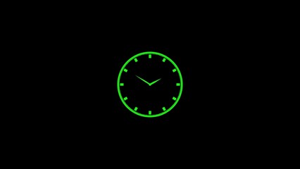 Digital clock face glowing bright green with time displayed against a stark black background