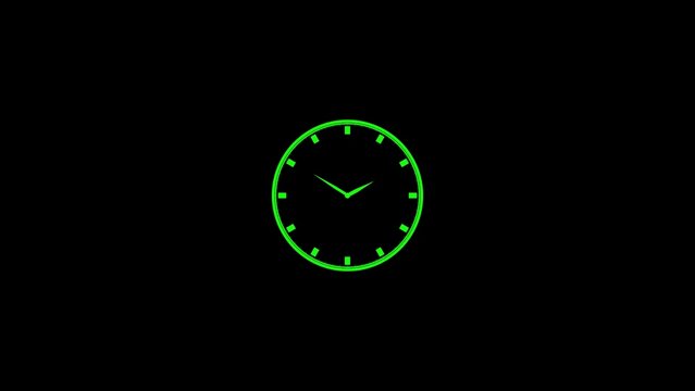 Digital clock face glowing bright green with time displayed against a stark black background