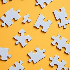 Fototapeta premium Abstract Puzzle Pieces Scattered on Yellow Background