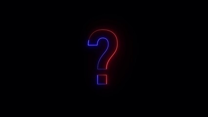 Glowing neon question mark symbol illuminated with vibrant blue and red light against a dark background