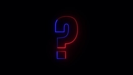 Abstract glowing neon question mark illuminated in vibrant blue and red against a dark background