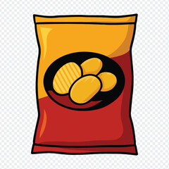 Bold Potato Chip Bag Vector – Stylized Snack Packaging with Crispy Chips Icon and potato chips, chip bag, snack packaging, food illustration, crispy snack, junk food, snack vector, packaged snack, 