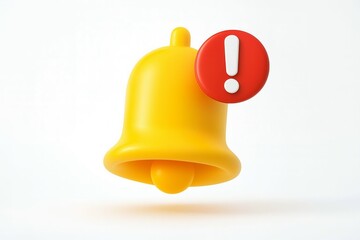 Bright yellow notification bell icon with red exclamation mark alert symbol